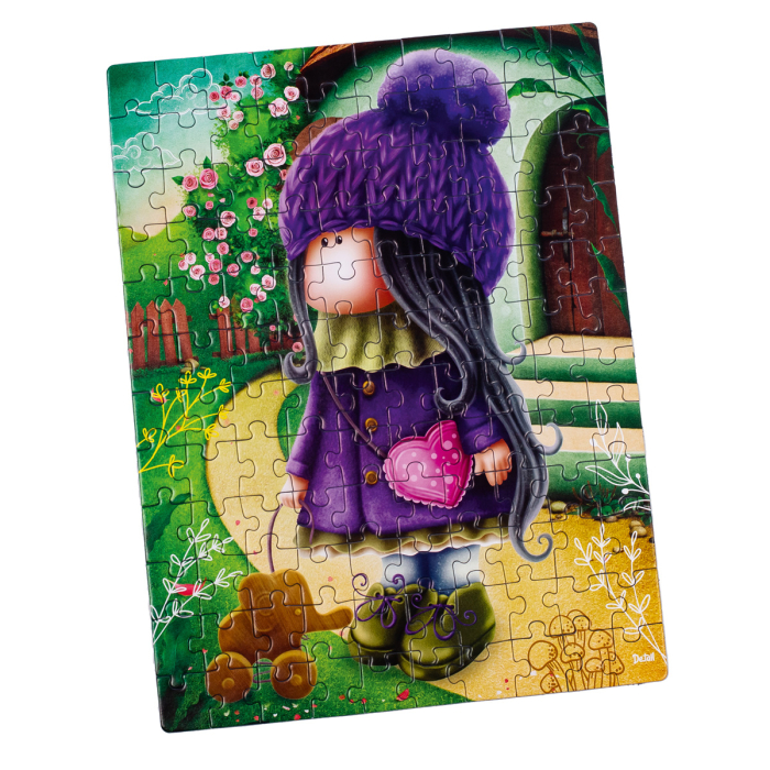 Puzzle copii 120 piese – Păpușică cu căciulă mov, 23x30 cm | De.tail [2]