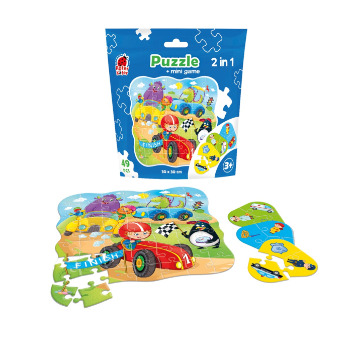 Puzzle copii 2 în 1 cu mașini – Puzzle + mini game, 49 piese, 30x30 cm, 3+ ani [2]