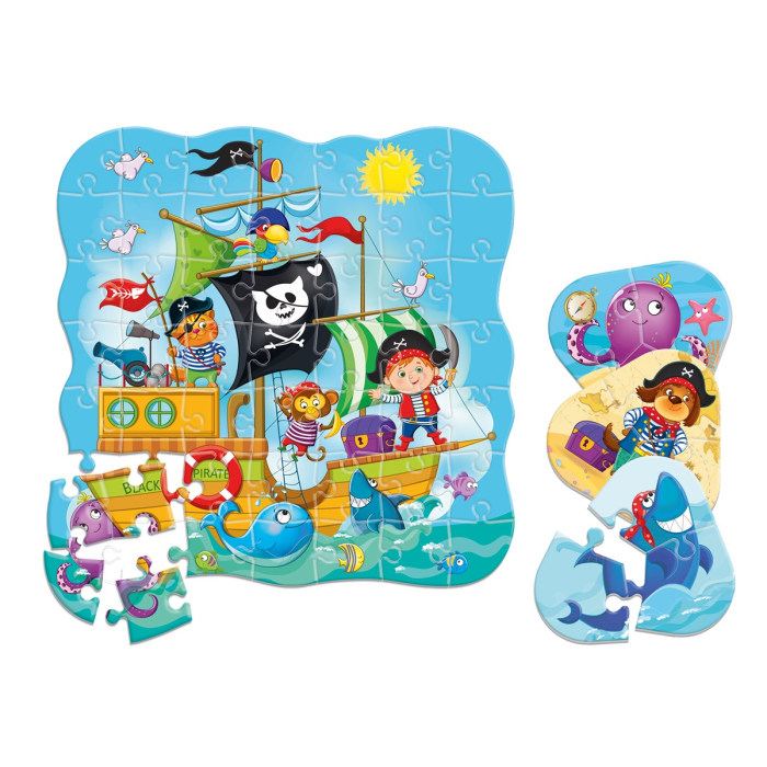 Puzzle copii 2 în 1 cu pirați, 49 piese din carton + mini joc | Roter Käfer | 3+ ani [3]