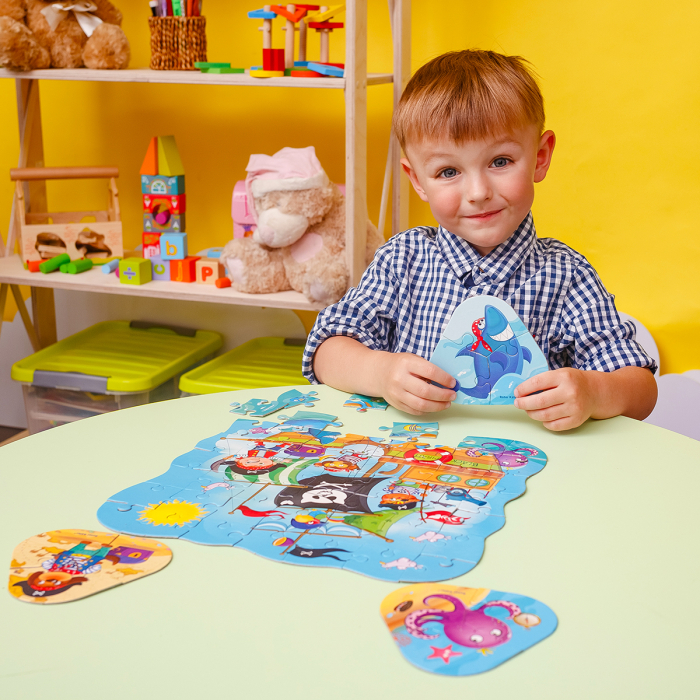 Puzzle copii 2 în 1 cu pirați, 49 piese din carton + mini joc | Roter Käfer | 3+ ani [4]