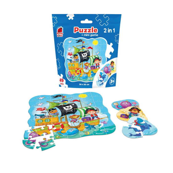 Puzzle copii 2 în 1 cu pirați, 49 piese din carton + mini joc | Roter Käfer | 3+ ani [2]