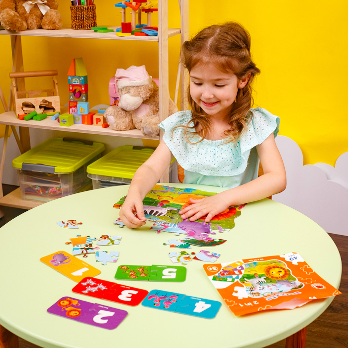 Puzzle copii 2 în 1 La Zoo 49 piese + mini game numere | Roter Käfer | 30x30 cm | 3+ ani [4]