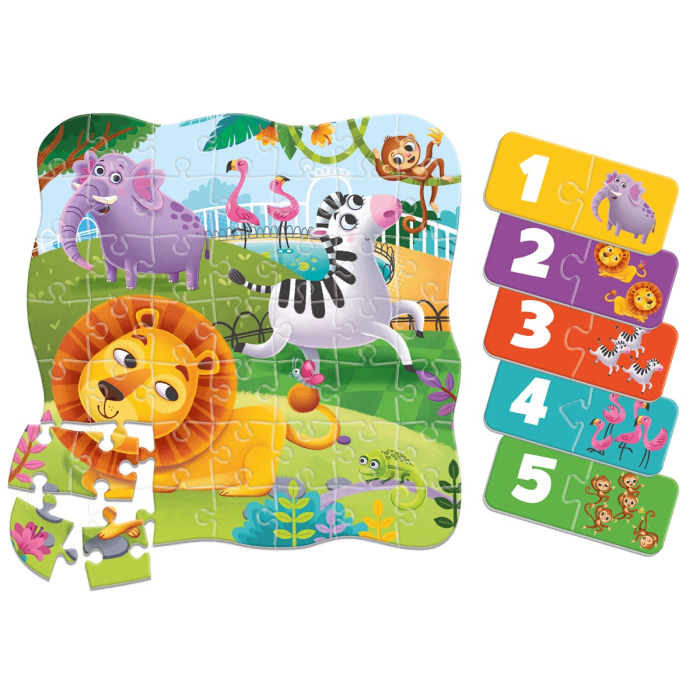 Puzzle copii 2 în 1 La Zoo 49 piese + mini game numere | Roter Käfer | 30x30 cm | 3+ ani [3]