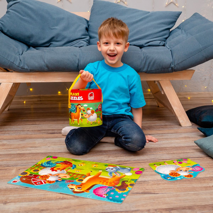 Puzzle copii Maxi 2 in 1, La Fermă din carton, cu găletușă | Roter Käfer  3+ ani [6]