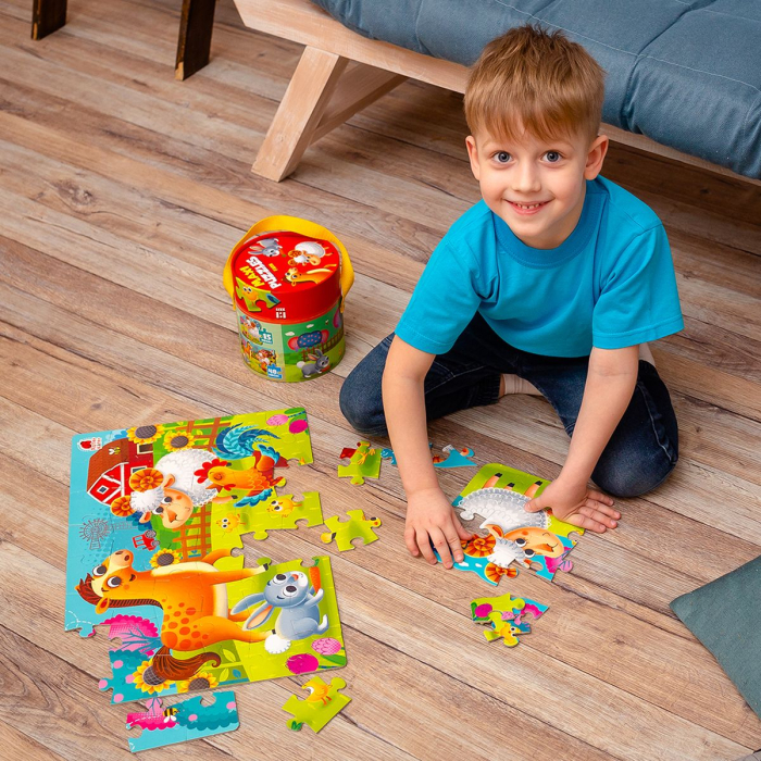 Puzzle copii Maxi 2 in 1, La Fermă din carton, cu găletușă | Roter Käfer  3+ ani [4]