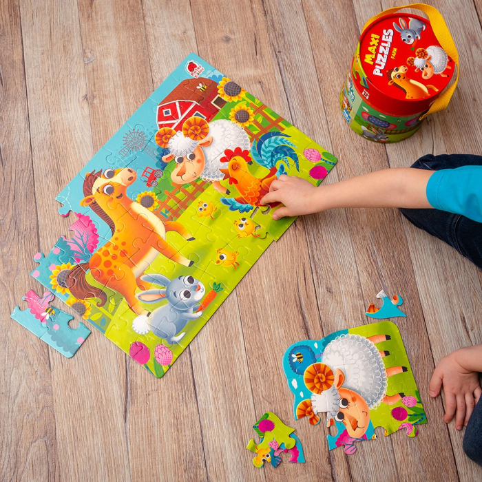 Puzzle copii Maxi 2 in 1, La Fermă din carton, cu găletușă | Roter Käfer  3+ ani [5]