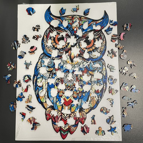 Puzzle din lemn „Bufniță colorată” – 177 piese, design artistic, premium | KRUZZEL [6]