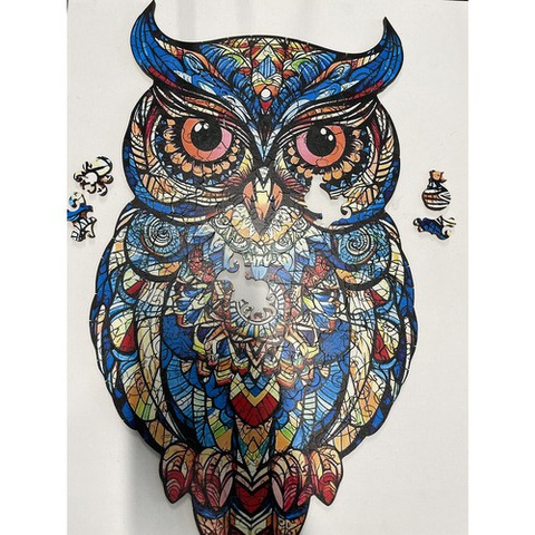 Puzzle din lemn „Bufniță colorată” – 177 piese, design artistic, premium | KRUZZEL [5]