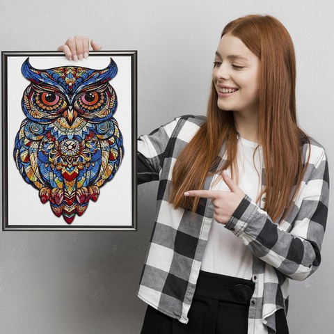 Puzzle din lemn „Bufniță colorată” – 177 piese, design artistic, premium | KRUZZEL [9]