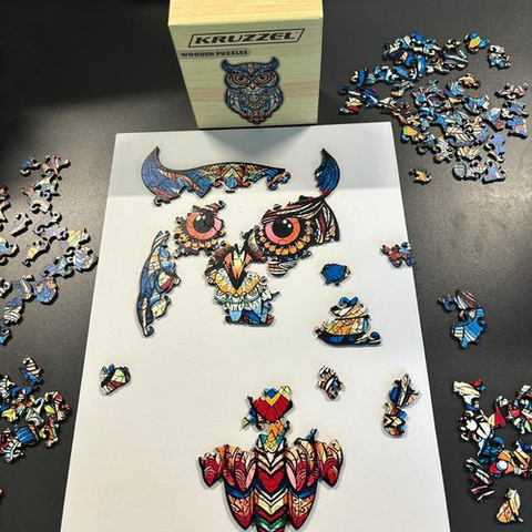 Puzzle din lemn „Bufniță colorată” – 177 piese, design artistic, premium | KRUZZEL [8]