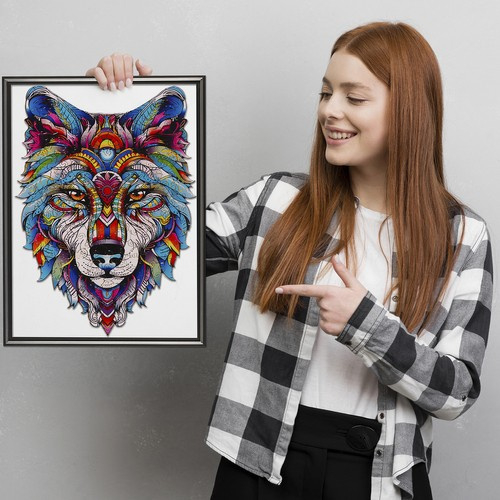 Puzzle din lemn „Lup colorat” – 170 piese, design artistic, premium | KRUZZEL [7]