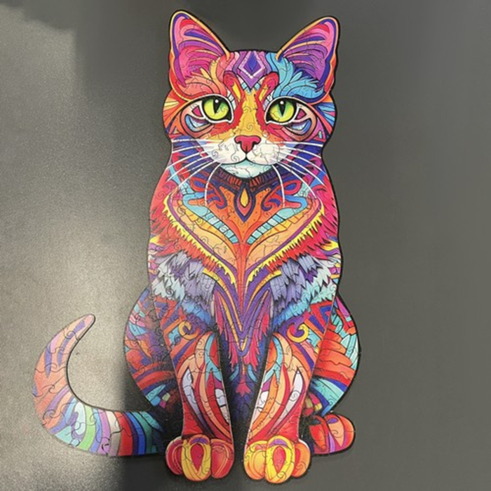 Puzzle din lemn „Pisică colorată” – 130 piese, design artistic premium | KRUZZEL [8]