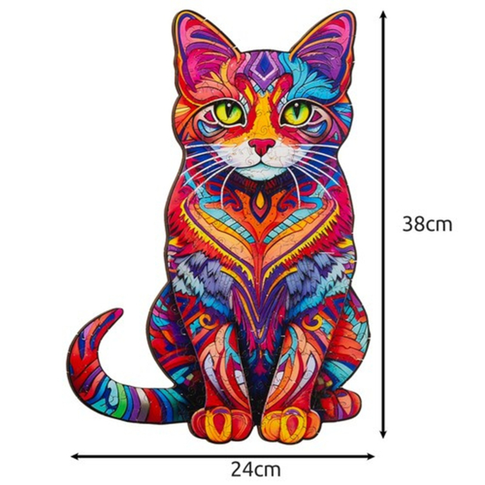 Puzzle din lemn „Pisică colorată” – 130 piese, design artistic premium | KRUZZEL [2]