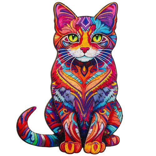 Puzzle din lemn „Pisică colorată” – 130 piese, design artistic premium | KRUZZEL [6]