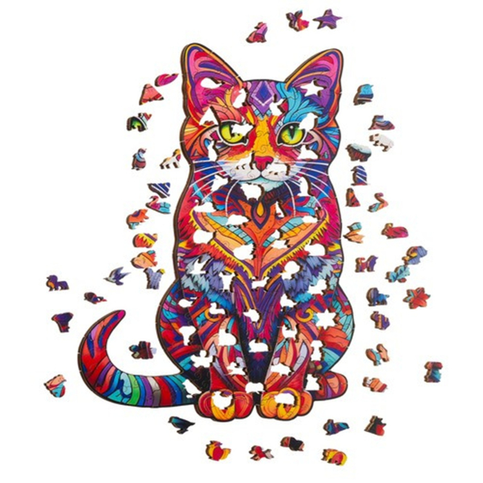 Puzzle din lemn „Pisică colorată” – 130 piese, design artistic premium | KRUZZEL [5]