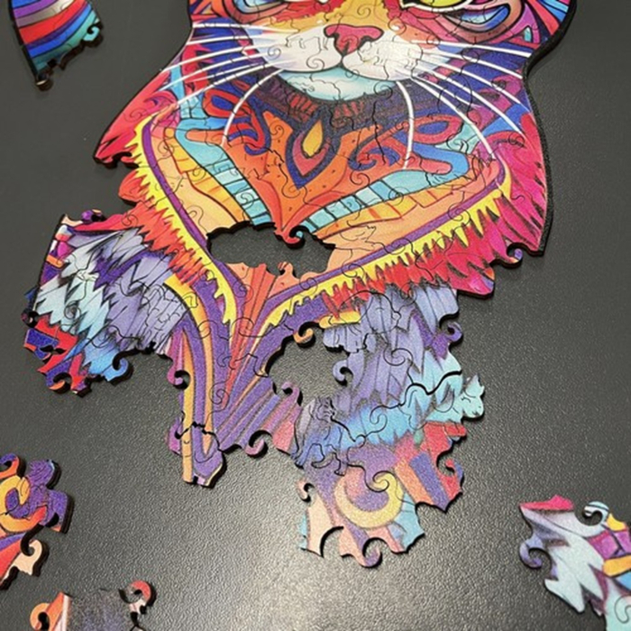 Puzzle din lemn „Pisică colorată” – 130 piese, design artistic premium | KRUZZEL [7]