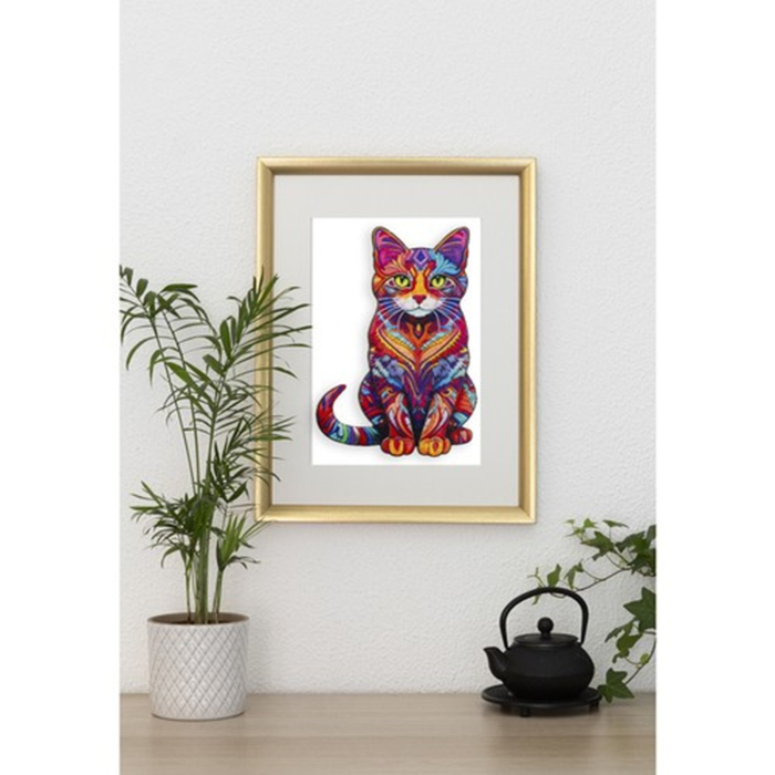Puzzle din lemn „Pisică colorată” – 130 piese, design artistic premium | KRUZZEL [10]