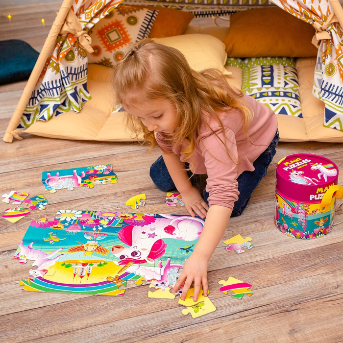 Puzzle maxi copii 2 în 1 Unicorni, în găletușă – 48×33 cm | Roter Käfer | 3+ ani [5]