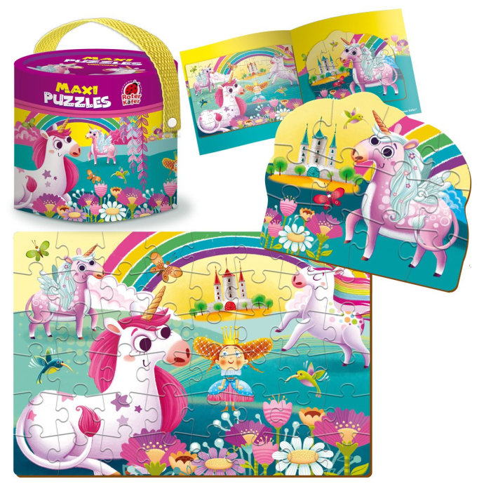 Puzzle maxi copii 2 în 1 Unicorni, în găletușă – 48×33 cm | Roter Käfer | 3+ ani [2]