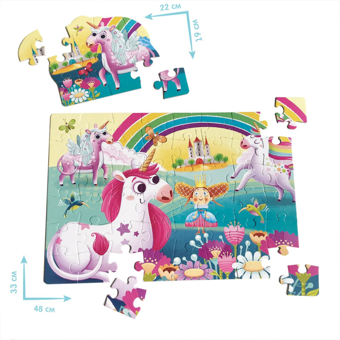Puzzle maxi copii 2 în 1 Unicorni, în găletușă – 48×33 cm | Roter Käfer | 3+ ani [3]