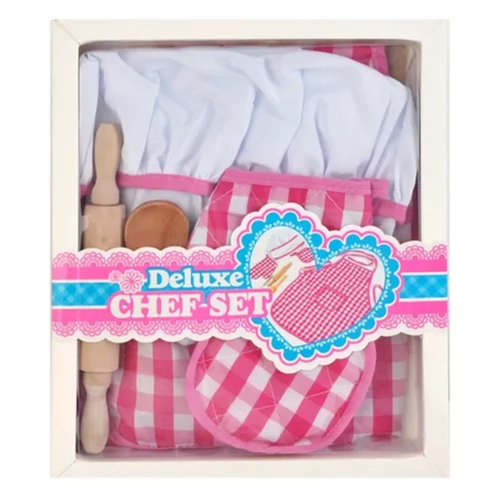 Set Bucătăreasă Deluxe – Șorț, Bonetă și Accesorii de Joacă – Roz Carouri [2]