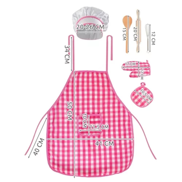 Set Bucătăreasă Deluxe – Șorț, Bonetă și Accesorii de Joacă – Roz Carouri [3]