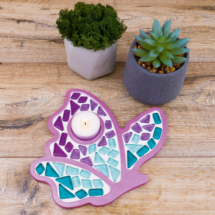 SET CREATIV MOZAIC "FLUTURE” – suport lumânare din MDF cu mozaic din sticlă MOSAARO [3]