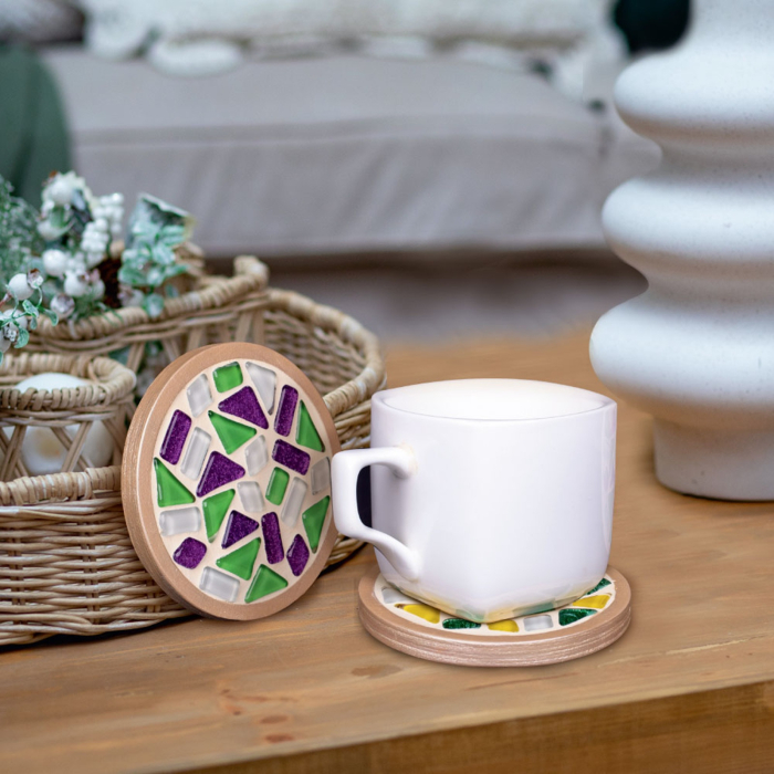 SET CREATIV MOZAIC „Suport rotund pentru ceașcă” – mozaic din sticlă pe bază MDF | Mosaaro [4]