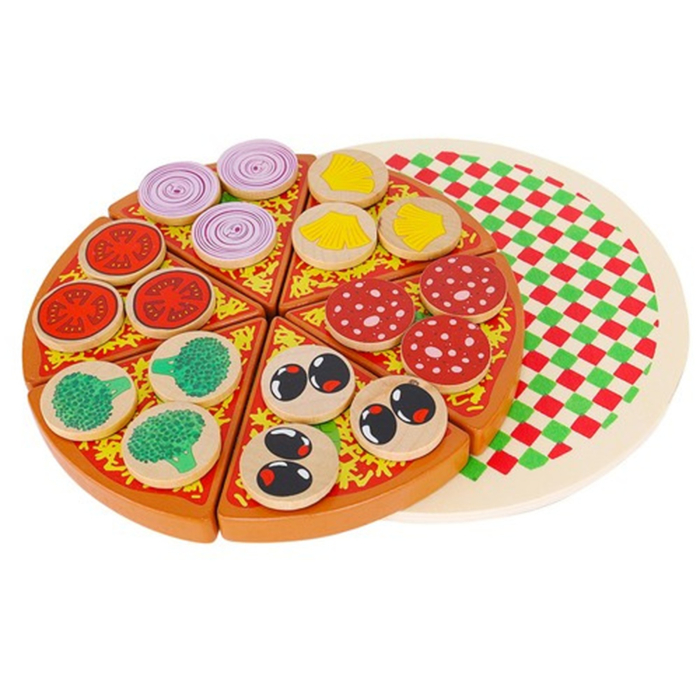 Set pizza din lemn cu accesorii – 22 piese, tăiere și reasamblare cu velcro, joc de rol pentru copii [4]