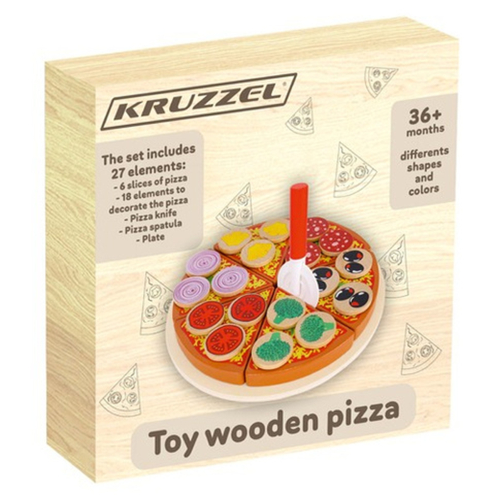Set pizza din lemn cu accesorii – 22 piese, tăiere și reasamblare cu velcro, joc de rol pentru copii [2]