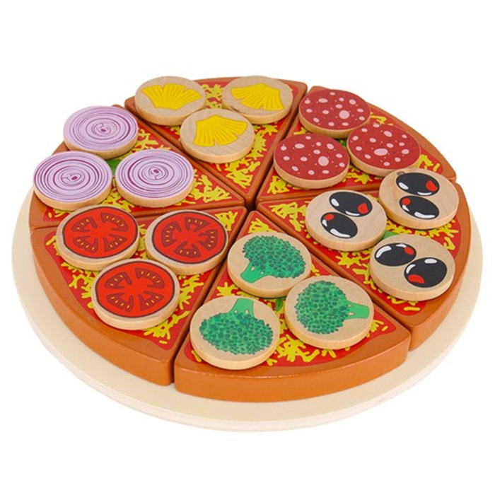 Set pizza din lemn cu accesorii – 22 piese, tăiere și reasamblare cu velcro, joc de rol pentru copii [5]