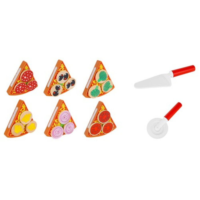 Set pizza din lemn cu accesorii – 22 piese, tăiere și reasamblare cu velcro, joc de rol pentru copii [6]