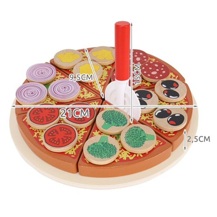 Set pizza din lemn cu accesorii – 22 piese, tăiere și reasamblare cu velcro, joc de rol pentru copii [3]