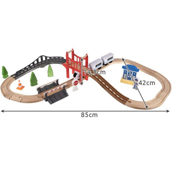 Trenuleț din lemn cu șine, pod și accesorii – 37 piese, 85x42 cm | Kruzzel [4]