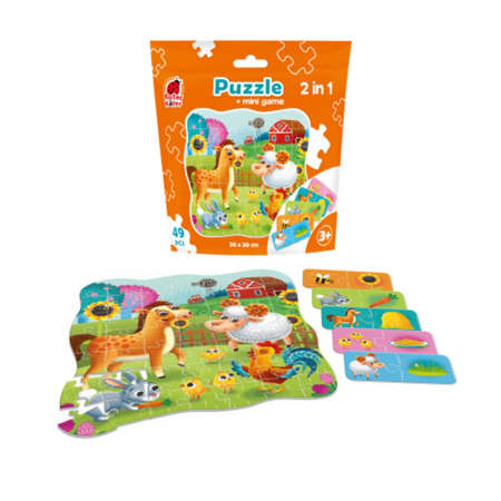 PRIMELE MELE PUZZLE-URI - Puzzle copii 2 în 1 Fermă, 49 piese, cu mini game, carton | Roter Käfer | 3+ ani