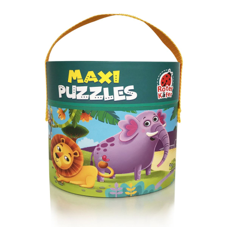 PUZZLE-URI PODEA - Puzzle maxi copii 2 în 1 La Zoo, în găletușă – 48×33 cm | Roter Käfer | 3+ ani