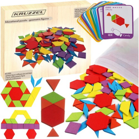 JUCARII EDUCATIVE DIN LEMN - Puzzle-ului educativ cu forme geometrice, tangram Montessori – KRUZZEL