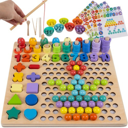 JUCARII EDUCATIVE DIN LEMN - Jucărie educativă lemn Montessori – sortator, numere, culori și pescuit magnetic
