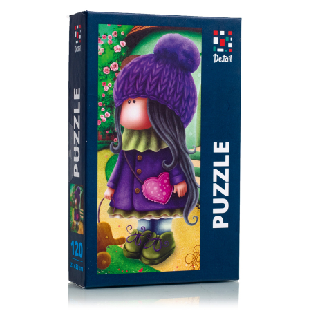 PUZZLE-URI CLASICE - Puzzle copii 120 piese – Păpușică cu căciulă mov, 23x30 cm | De.tail