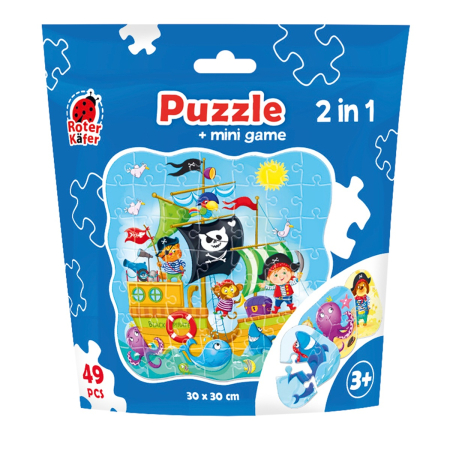 PRIMELE MELE PUZZLE-URI - Puzzle copii 2 în 1 cu pirați, 49 piese din carton + mini joc | Roter Käfer | 3+ ani