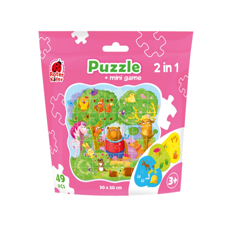 PRIMELE MELE PUZZLE-URI - Puzzle copii 2 în 1 Pădure + Mini Joc Educativ, 49 piese, 30×30 cm, Roter Käfer, 3+ ani