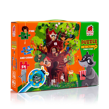 PUZZLE-URI PODEA - Puzzle copii detectiv Pădurea Magică cu lupă, 54 piese XXL | Roter Käfer | copii mici 3+ ani