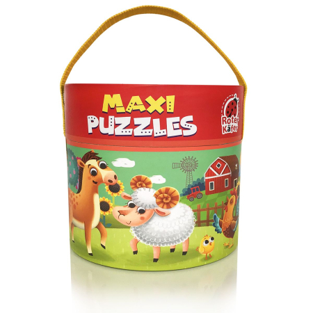 PUZZLE-URI PODEA - Puzzle copii Maxi 2 in 1, La Fermă din carton, cu găletușă | Roter Käfer  3+ ani
