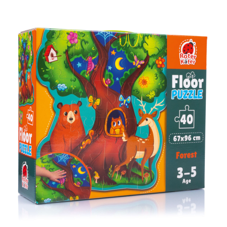 PUZZLE-URI PODEA - Puzzle de podea copii, Animale din Pădure, Roter Käfer, 40 piese, 67×96 cm, 3–5 ani