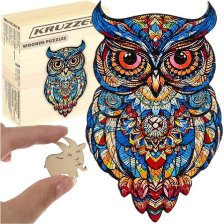 PUZZLE-URI LEMN - Puzzle din lemn „Bufniță colorată” – 177 piese, design artistic, premium | KRUZZEL