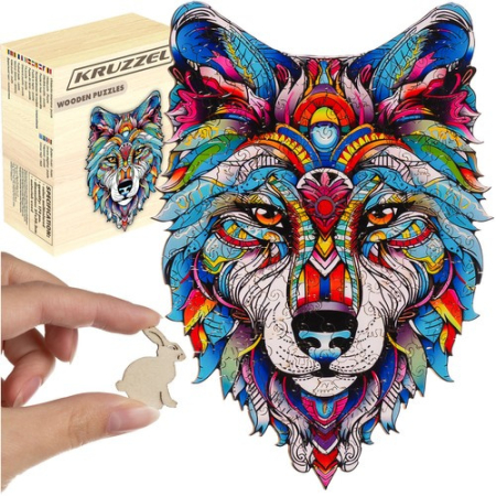 PUZZLE-URI LEMN - Puzzle din lemn „Lup colorat” – 170 piese, design artistic, premium | KRUZZEL