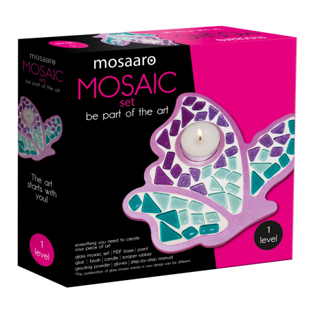 SETURI CREATIVE MOZAIC - SET CREATIV MOZAIC "FLUTURE” – suport lumânare din MDF cu mozaic din sticlă MOSAARO