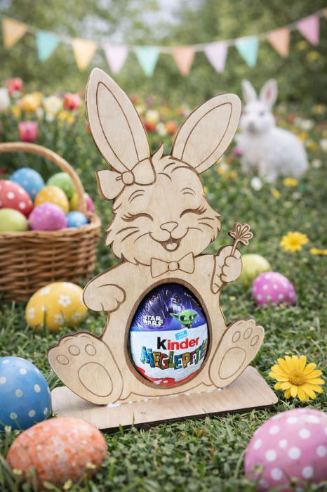 Suport ou Kinder din lemn pentru Paște - decor cadou copii [2]