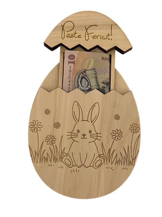 Suport din lemn personalizat pentru bani cadou - ou de Paște [2]