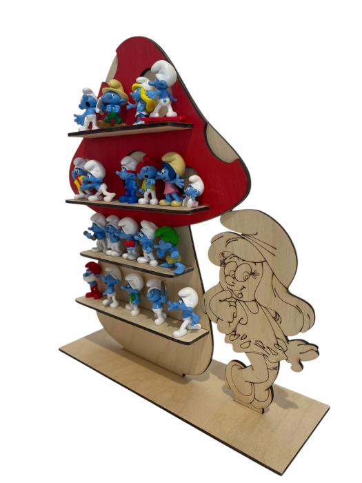 Raft din lemn pentru colecția de Ștrumfi – suport elegant pentru figurinele Kaufland [2]